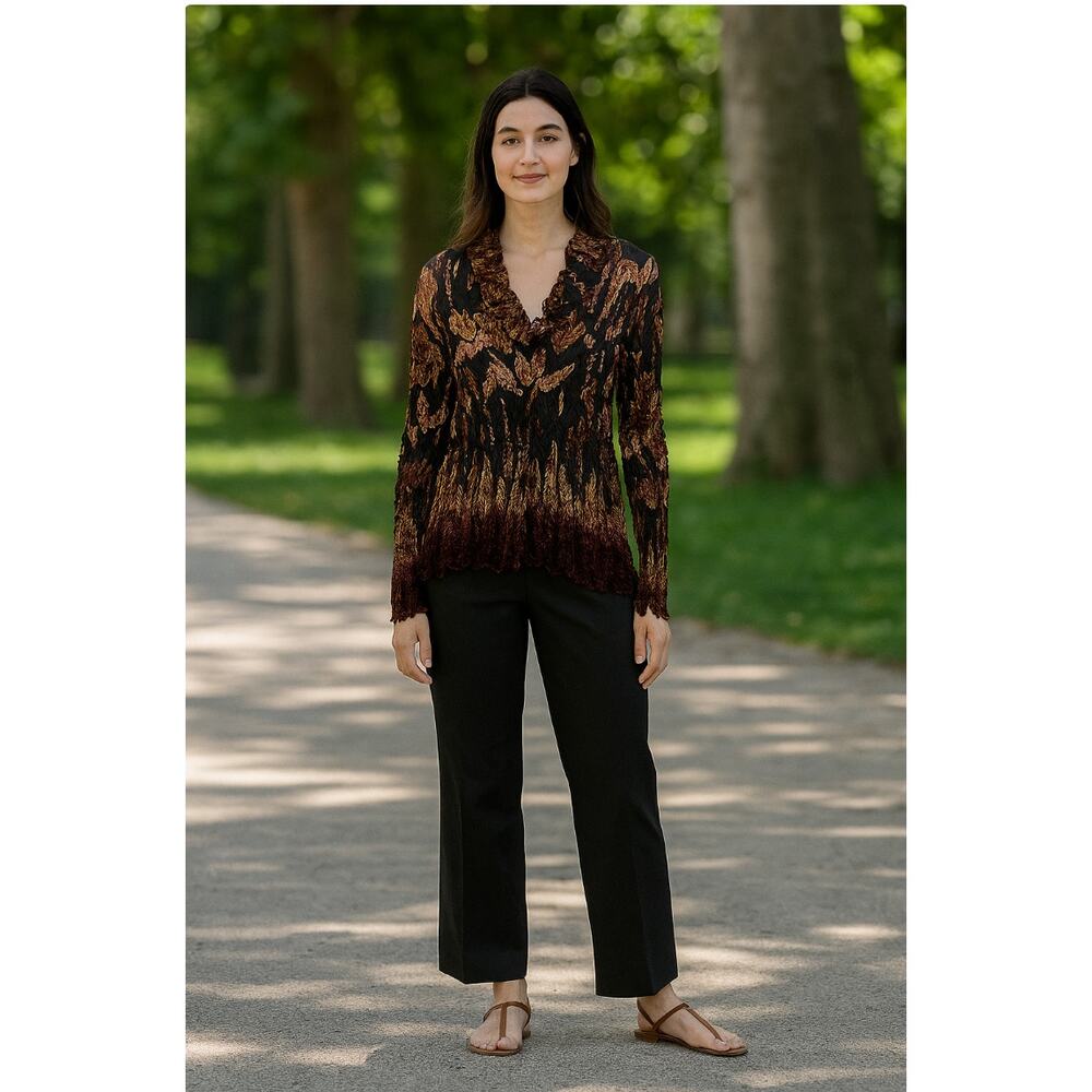 Burnt out Velvet Semi Sheer Crinkle Witchy, Goth blouse, button down unique Sz-L